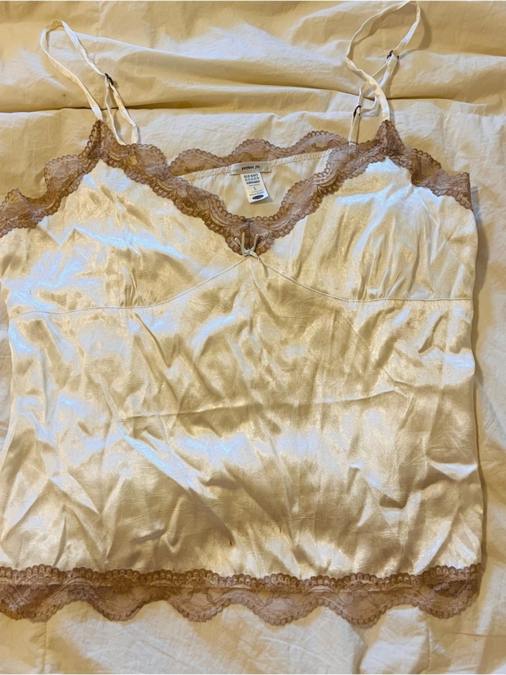 Old Navy Ivory Camisole with Taupe Lace Trim